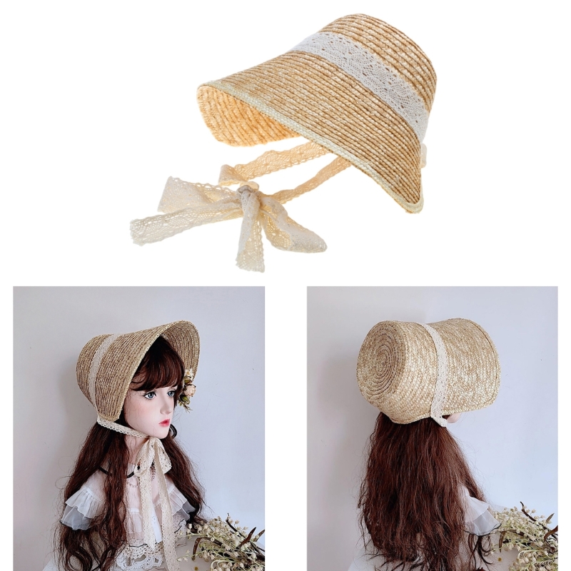 Bucket Hat Straw - Süßes Mädchen Sonne LolitaStyle SummerBeach Strohhut
